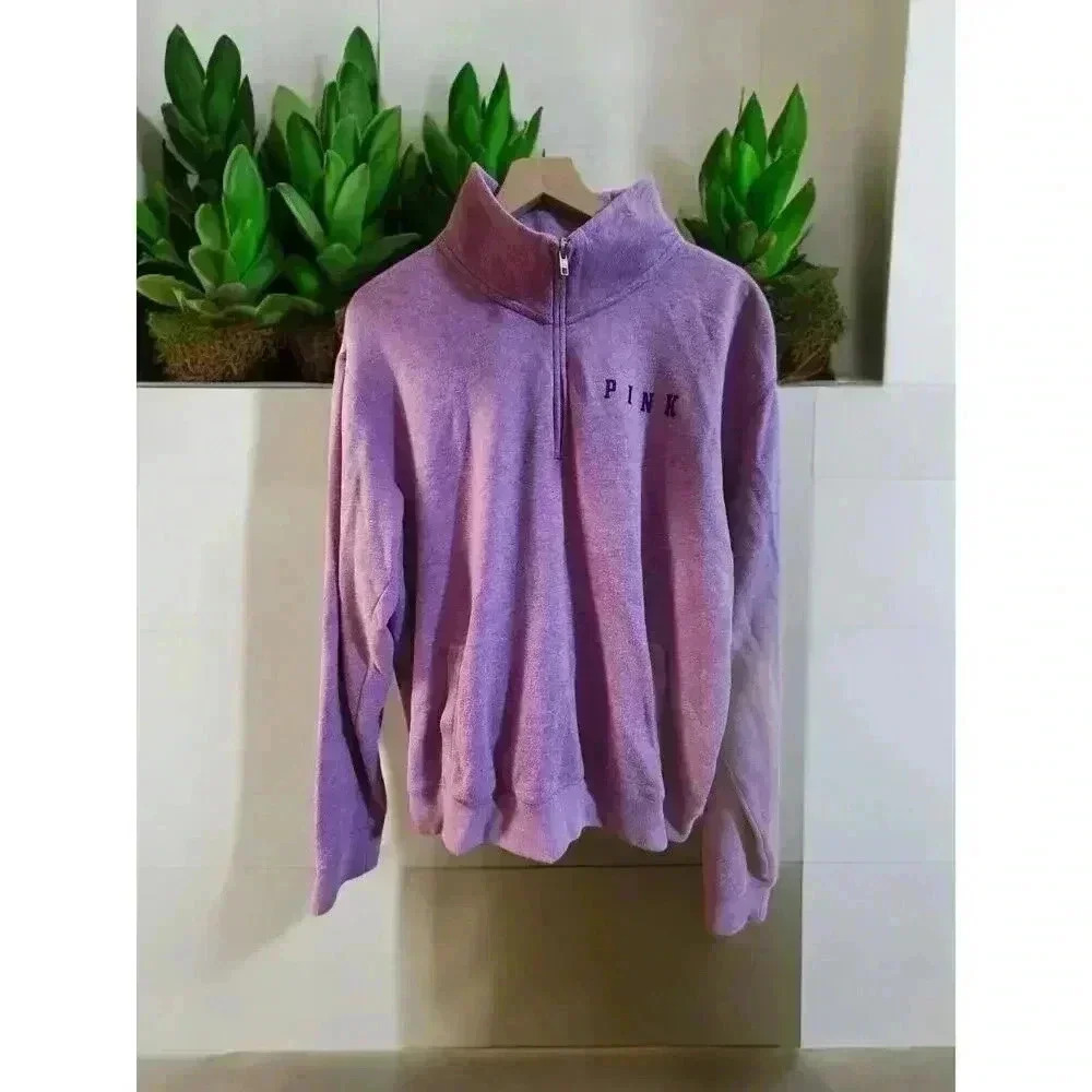 Victoria's Secret PINK 86 Size M Pullover 1/4 zip Stretch Purple Black
